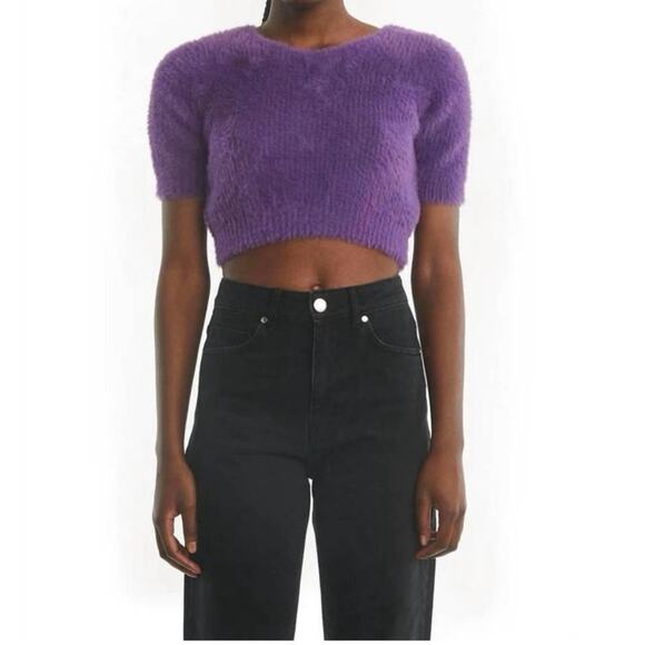 OVAL SQUARE Women’s SMALL Young Sweater Knit Crop Top Short Sleeve Anthropologie - Picture 3 of 12